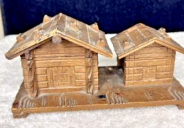 Antique Cottage Inkwell And Stamp Box Desktop Hand Carved Wood Arts And ... - $64.35