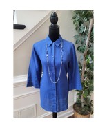 Chico&#39;s Linen Button Front Tunic Shirt Women&#39;s Size 1 Medium Blue Long S... - $36.10 CAD