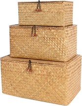 Set Of 3 Feilanduo Shelf Baskets With Lids For Home Decor Seagrass, Original). - £37.50 GBP