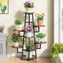 Modern Indoor Multi-Tier Plant Stand with Black Metal Frame and Wood She... - $198.98