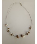 Womens Floating Brown White Beaded Silver Tone Multi Strand Necklace - £21.73 GBP