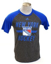 Adidas New York Rangers Blue &amp; Gray Short Sleeve Athletic Tee T-Shirt Men&#39;s NWT - £39.31 GBP