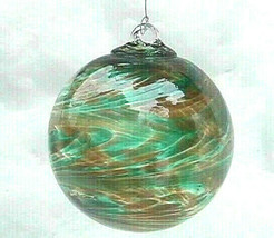 Hanging Glass Ball 4&quot; Diameter Caramel &amp; Teal Green Swirls (1) #22 - £14.01 GBP