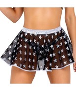 Hologram Star Mini Skirt Sheer Mesh Flared Metallic Trim Stretch Rave Bl... - £20.43 GBP