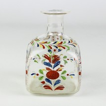 Stiegel Type Blown Flask Enameled Floral, Antique Colonial Glass c.1760 ... - $300.00