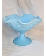 Fenton Compote Candy Dish Blue Satin Glass Ruffled Edge 6.5&quot; - £22.00 GBP