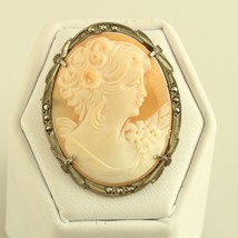 Antique 800 Silver Cameo Maiden Lady Pink Shell Marcasite Pendant Brooch - £86.84 GBP