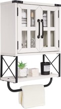 Rustown Farmhouse Medicine Cabinet With Cross Glass Doors,, Vintage Whit... - $1,371.85 MXN