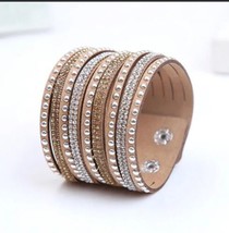 20CM x4.5CM Leather Wrap Wristband Cuff Punk Crystal Rhinestone Bracelet Bangle  - £6.22 GBP