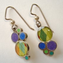 Multi Color Handmade Earrings Bubble Abstract Sterling Silver Pierced Green New - £97.22 GBP