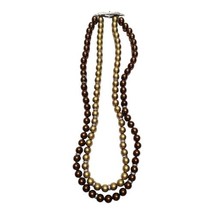 Chunky Double Strand Necklace Bronze Gold Faux Pearls Costume Jewelry Fashion - £9.57 GBP