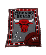 Vintage 90s Spell Out Chicago Bulls Basketball Fringed Blanket 46&quot;x59&quot; USA - $932.00 MXN