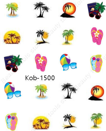Nail Art Water Transfer Stickers Decal palm trees sun beach Waterslide K... - $2.99