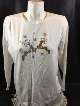 Mercer Street Studio Women White Blouse Size L Animal  Logo Long Sleeve Bin74#11 - £19.70 GBP