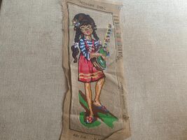 Kid's vintage tapestry, finished needlepoint, gobelin tapestry, guitar girl - $25.00