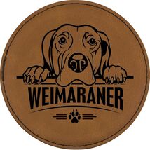Weimaraner 4" Round Leather 6-Coaster Set with Holder-Brown / Black - $19.99