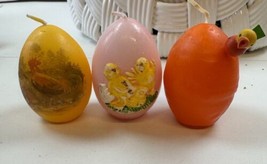 3  Vintage Handarbeit Easter Egg Candles Hand Carved Motive- Rare Set Collection - $22.44