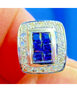 Earth mined Diamond Sapphire Invisible set Deco Earrings Vintage Style 1... - $5,662.28 CAD