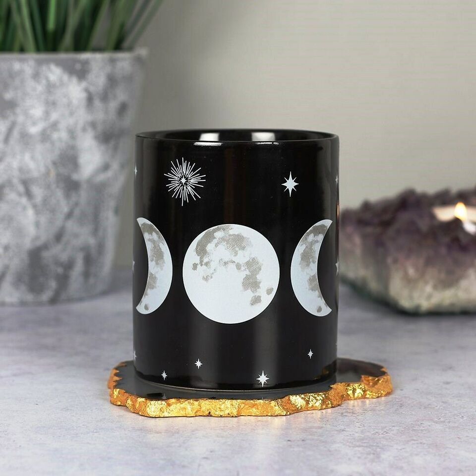 Pagan Wiccan NewAge TRIPLE MOON.Black Mug-gift-boxed China.witchey .bles... - $18.06