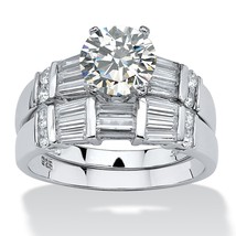 PalmBeach Jewelry 3.11 TCW CZ Platinum-plated Sterling Silver Bridal Ring Set - £27.91 GBP