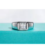 Men's 18K 925 Sterling Silver 2CT Princess Cut Moissanite Ring - £234.54 GBP