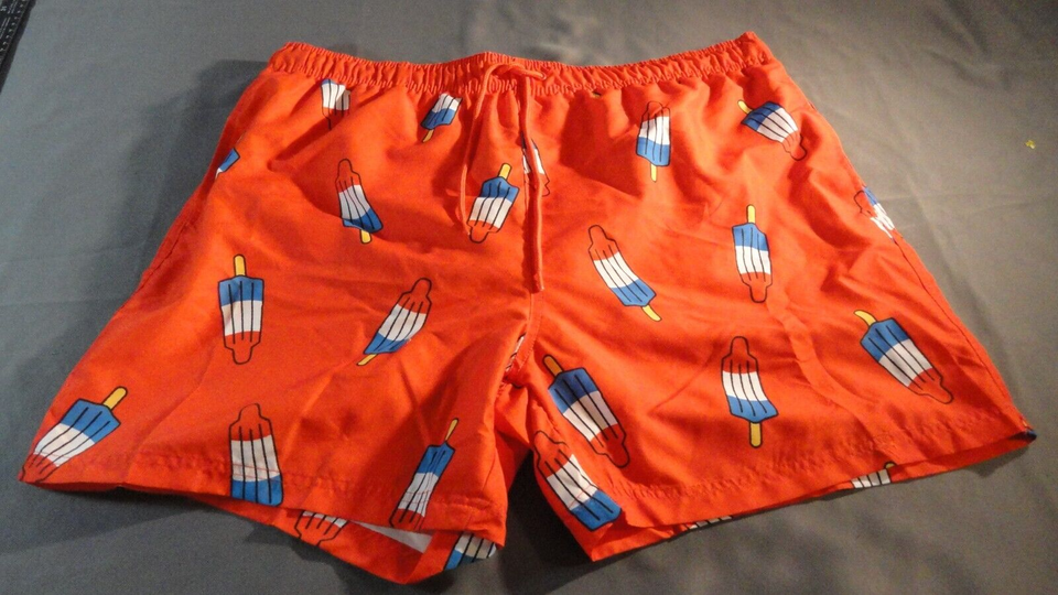 PATRIOTIC ABOVE THE KNEE 4TH OF JULY POPSICLE ORANGE SWIMMING TRUNKS SHO... - $13.00