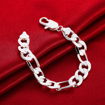 Hot sale fashion 925 Stamp Silver color Bracelet for man woman classic 12MM geom - £9.88 GBP