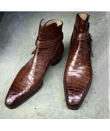 NEW Handmade Men Brown Color Leather Alligator Boot, Men Jodhpur New Hig... - £122.16 GBP