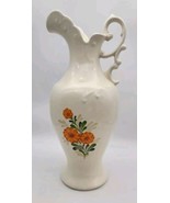 Vtg Beige Handpainted Pitcher With Oragene Flowers Ornate Spout And Handle - $39.74 CAD