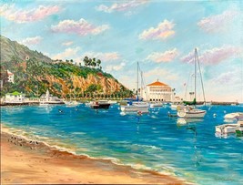 Michael Lavery Avalon Bay Salz Boot CATALINA Island Casino Marina Lansdcape Art - £209.71 GBP