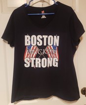 Womens Boston Wicked Strong Black Graphic V Neck SS T Shirt Sz XL American Flags - £11.39 GBP