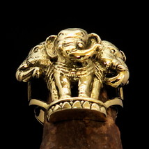 Perfect Cambodian Mens Ring ancient three headed Elephant - Solid Brass - £18.96 GBP+