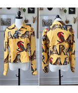 Dana Buchman 100% Silk Safari Blouse Elephant Alphabet Parrot Cheetah Ye... - €46,34 EUR