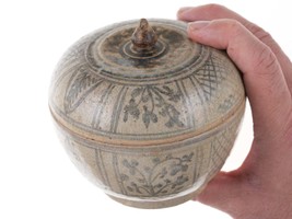 15th Century Thai Sawankhalok Kiln Condiment Jar with Lid u - $233.89