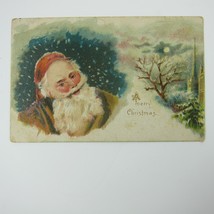 Vintage Christmas Postcard Old World Santa Brown Suit Night Embossed Ant... - $14.99