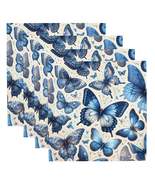Cloth Napkin Set Blue Butterflies Reusable Soft Table Linens Elegant Flo... - $61.04 CAD