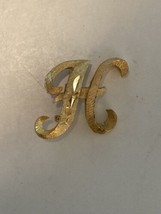MAMSELLE Vtg Letter H Brooch Cursive Initial Pin Monogram Gold Tone Signed 1.25&quot; - £7.70 GBP