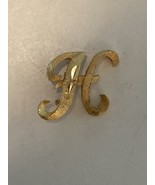 MAMSELLE Vtg Letter H Brooch Cursive Initial Pin Monogram Gold Tone Sign... - £7.60 GBP