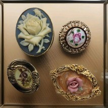 4 Pc Lot Vintage Pins &amp; Nina Ricci For Avon Blue White Rose Cameo Scarf Slider  - £10.18 GBP