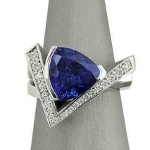 3Ct Trillion Simulated Sapphire CZ Engagement Wedding Ring 925 Sterling Silver - £68.36 GBP