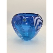 DS Studio Blue Art Glass Vase with White Stripe Pattern - $56.32