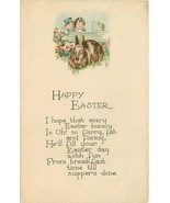 Antique DB Postcard J455 Happy Easter Poem Children Girls Brown Rabbit B... - $6.93
