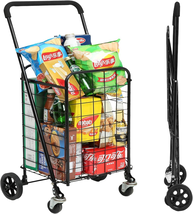 Grocery Shopping Cart with 360° Swivel Wheels Folding Utility Cart with ... - $92.06