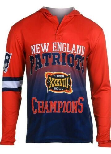 New England Patriots Super Bowl XXXVIII Champions Hood Long Sleeve Tee Mens S - £18.79 GBP