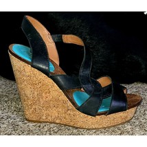Lucky Brand Shoes Sz 9.5 Women&#39;s Leather and Cork Navy wedge sandals - $313.83 MXN
