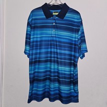 PGA Tour Proseries Blue Aqua Stripe Polo Shirt Athletic Fit Men&#39;s Size XXL Golf - £13.19 GBP