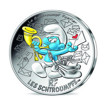 France 10 Euro Silver 2020 Postman The Smurfs Colored Coin Cartoon 00400 - £39.56 GBP