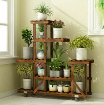 6 Tier Wood Plant Stand Vertical Carbonized Multiple Holder Indoor Outdo... - $67.99