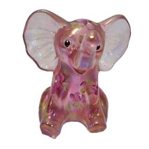 Fenton Glass Baby Elephant Iridescent Glass Roses Figurine Signed &amp; Hand Painted - £25.85 GBP