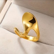 Stainless Steel 18k Gold Plated Irregular Geometric Design Ring Size 8.5 - £18.69 GBP
